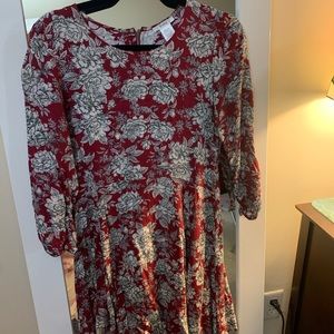 Esley boutique red floral skater dress with exposed back zipper
